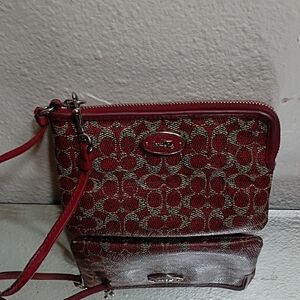 Coach Red and Brown Patterned Stylish Wristlet